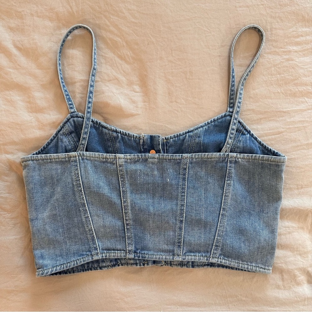 7 for all mankind bustier denim crop top - Picture 2 of 6